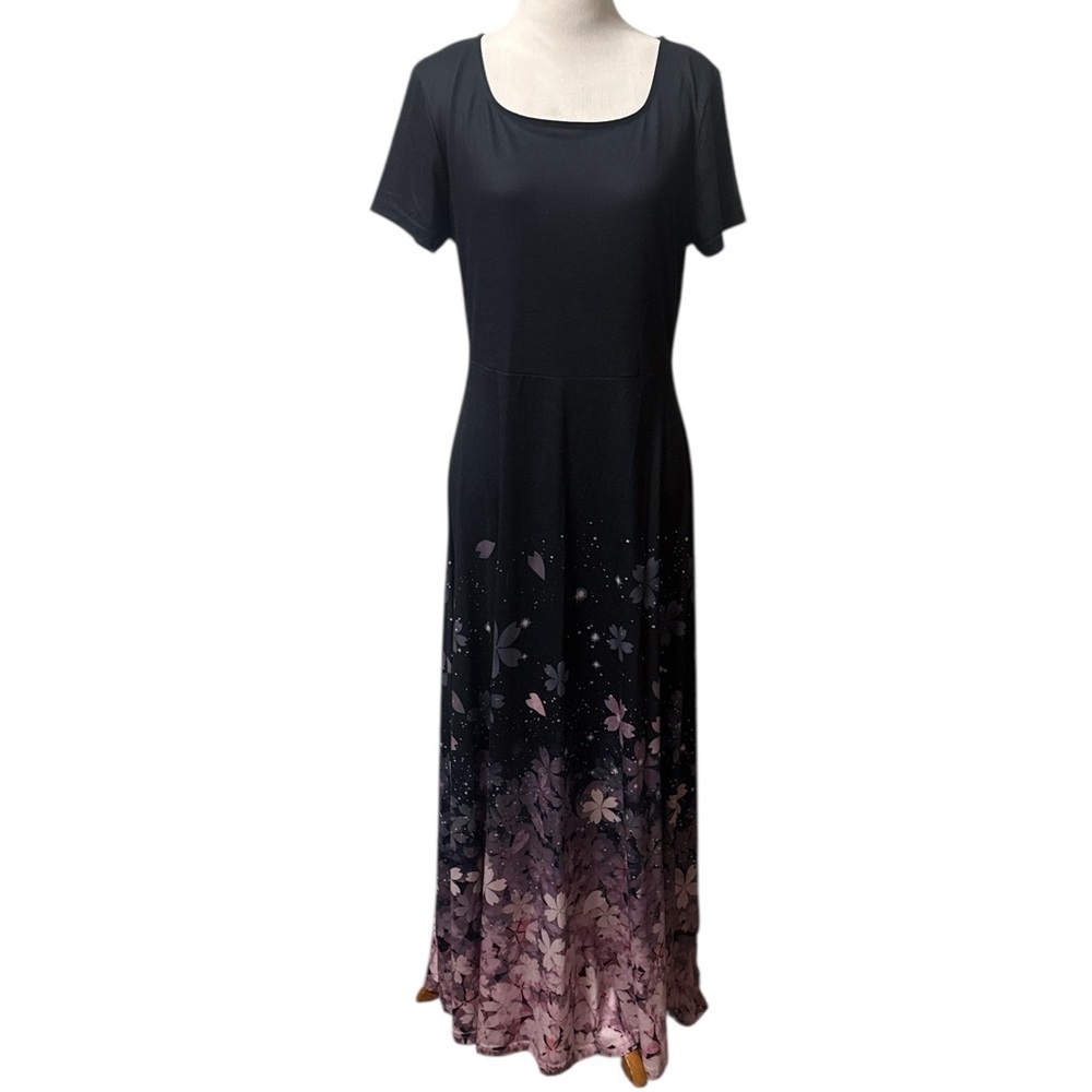 Elegant Black and Pink Floral Dress